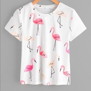 ✨5/$25✨ SHEIN White & Pink Flamingo Shirt. Size L